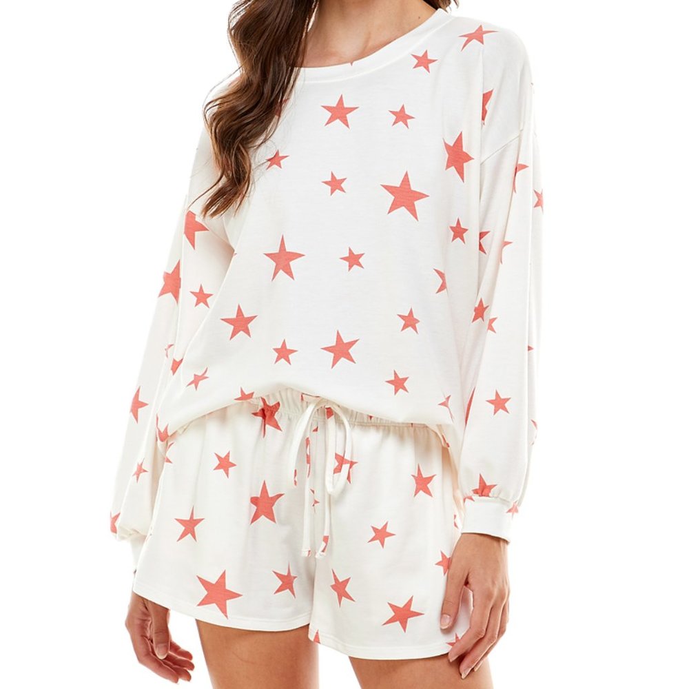 Women's Two Piece Outfits Pajama Long Sleeve Shirt and Shorts Pant Lounge